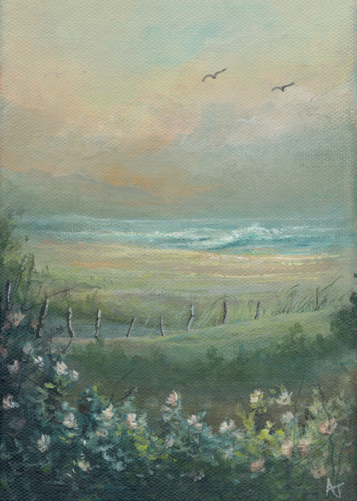 Beach Roses | 5 x 7 Original Canvas Painting