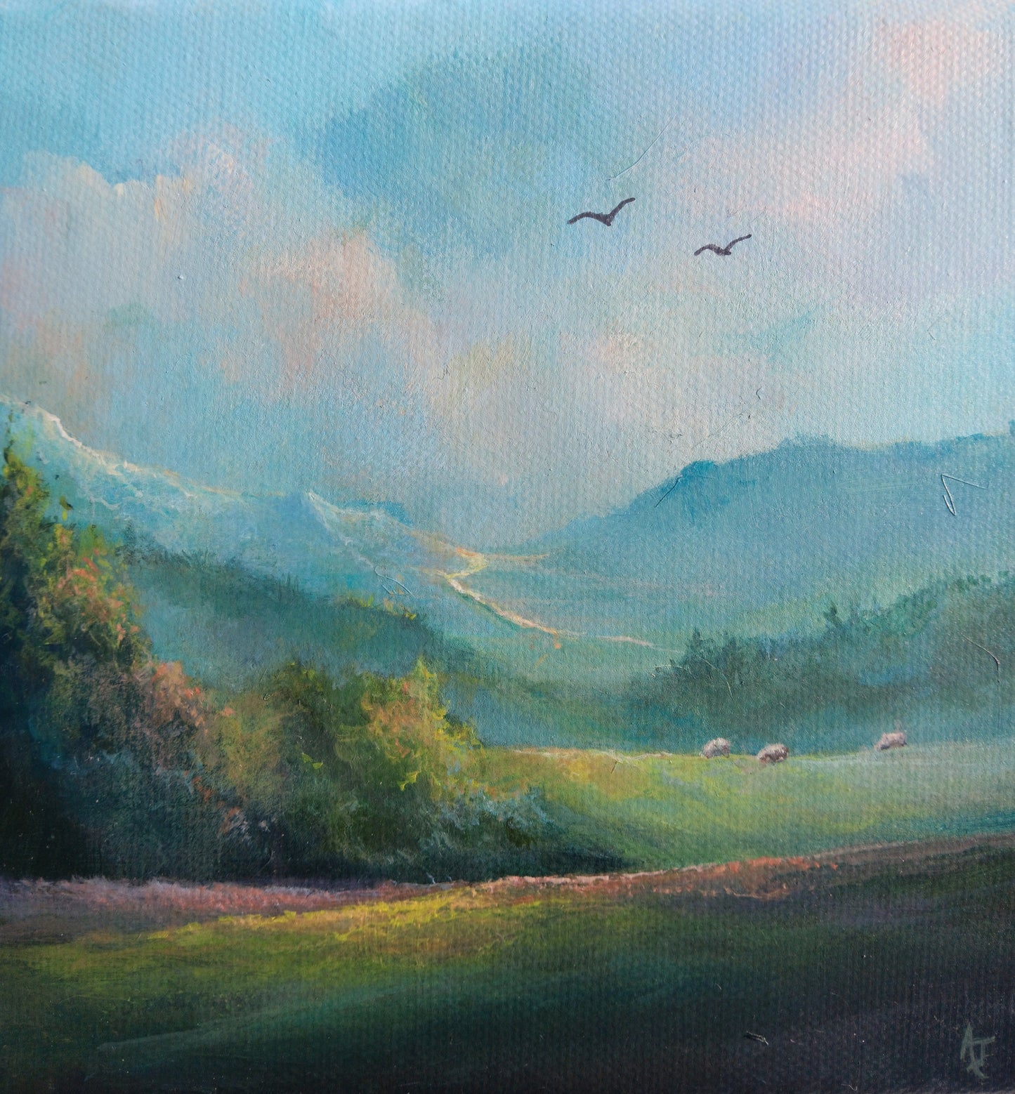 Light in the Hills | 6 x 6 Original Canvas Painting