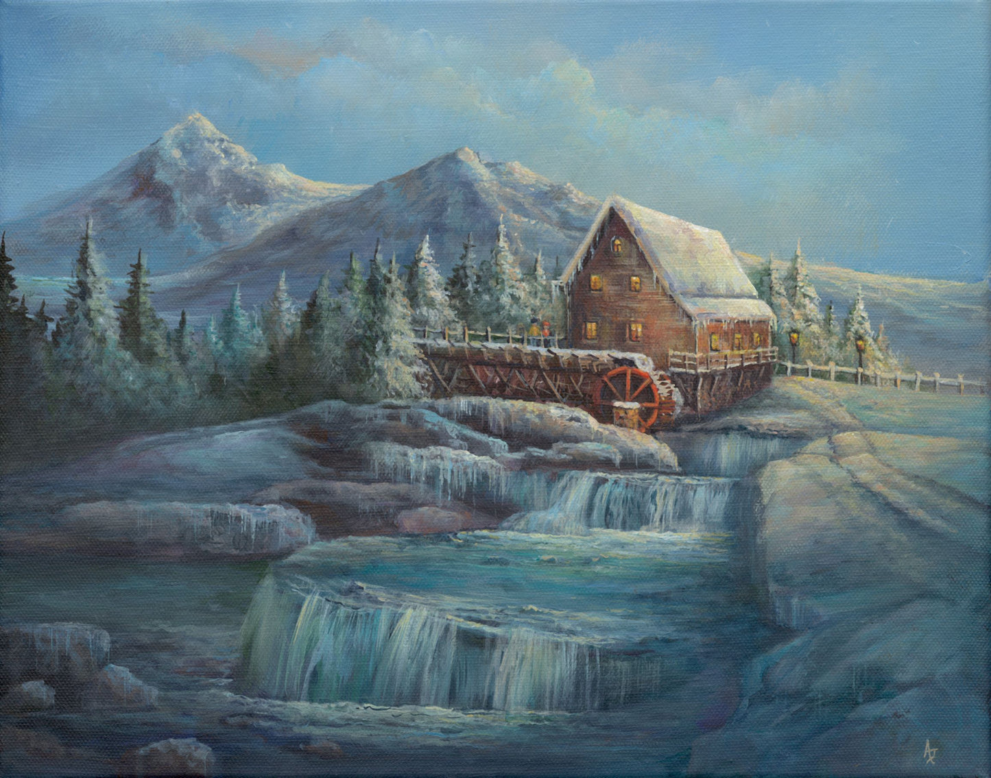 Winter Watermill | 11 x 14 Original Canvas Painting